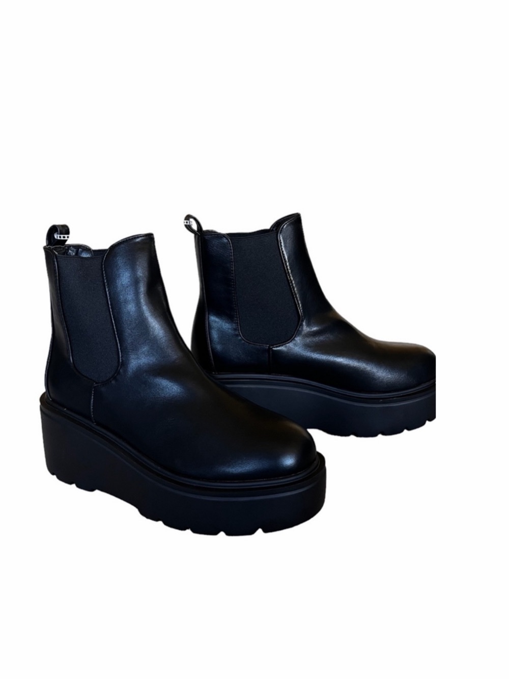 NEW TOP MODA Y2K WEDGES CHELSA BOOT SLIP ON BLACK SZ-8